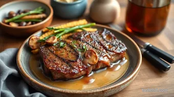 Cooked New York Strip Steak with Porcini