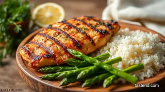 Grill Chicken with Rice & Fresh Asparagus