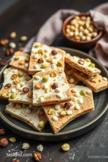 Decadent White Chocolate Pistachio Cookie Bark presentation