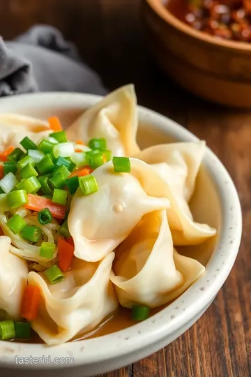 Savory Chicken and Vegetable Wontons presentation