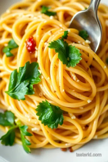 Sautéed Spaghetti with Flavorful Garlic Bliss presentation