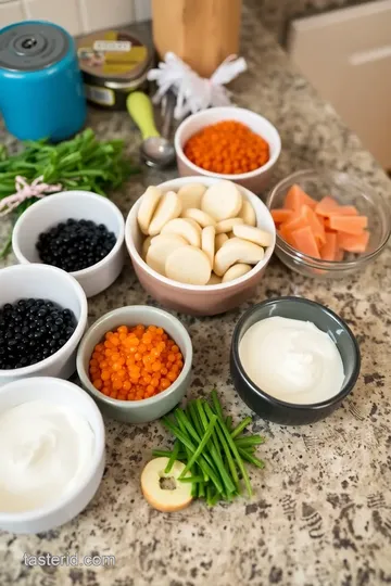 Caviar Tasting Platter with Black Orange and Salmon Caviar ingredients