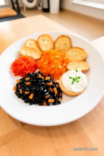 Caviar Tasting Platter with Black Orange and Salmon Caviar steps