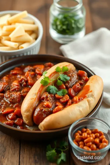 Simmered Beef Hot Dogs with Spicy Chili ingredients