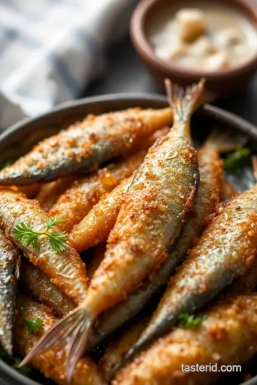 Crispy Fried Smelt with Lemon and Herbs presentation