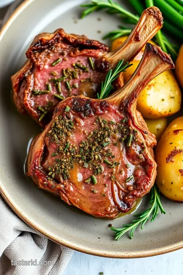 Wild Herb-Crusted Lamb Chops with Rustic Root Vegetable Mash presentation