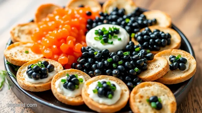 Caviar Tasting Platter with Black, Orange, and Salmon Caviar